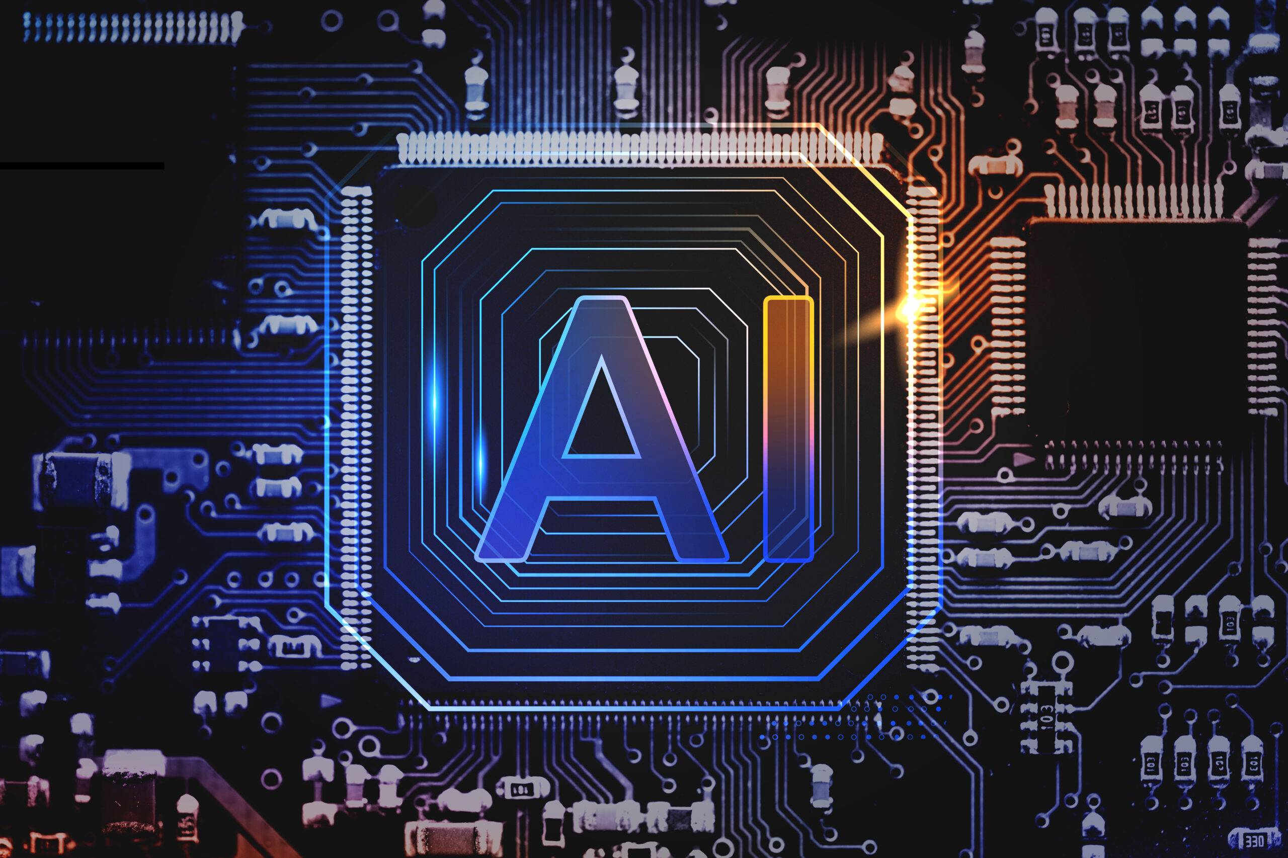 AI technology microchip background futuristic innovation technology remix